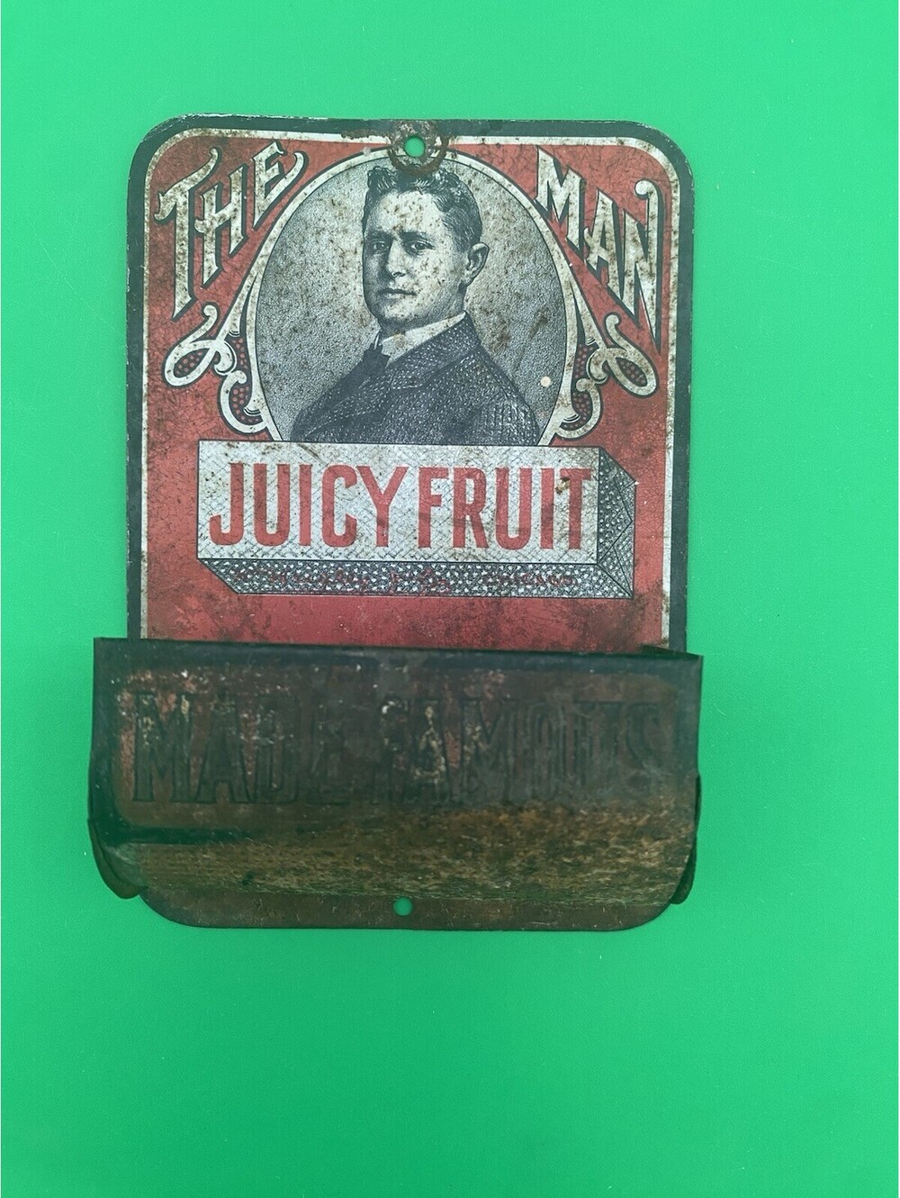 Juicy Fruit Antique Tin Match Striker Advertising Piece - The Man - Made Famous